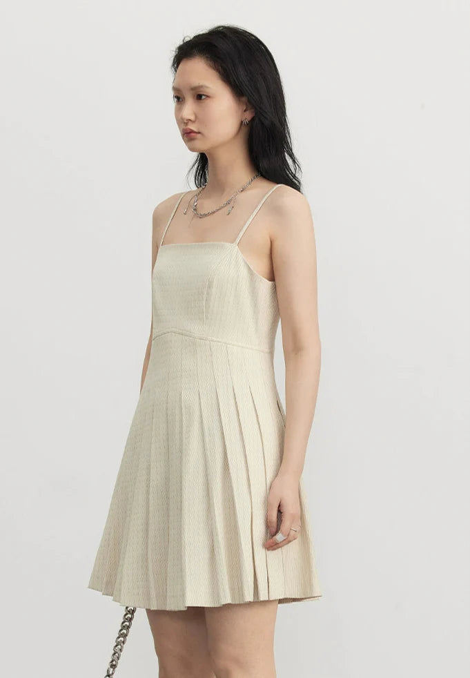 Pinstripe Texture Oversized Blazer and Pleated Dress Set