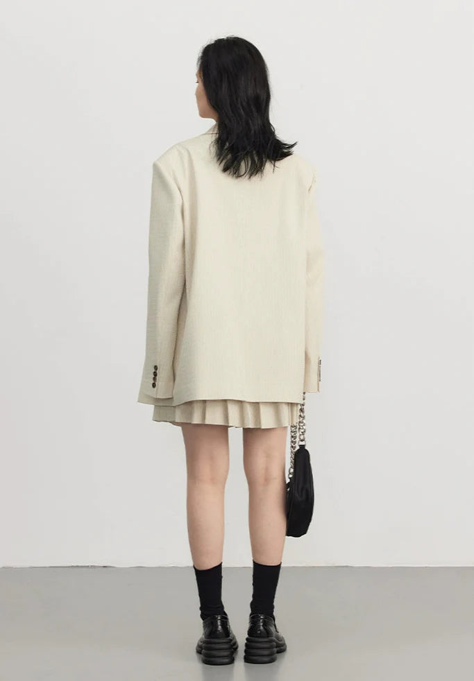 Pinstripe Texture Oversized Blazer and Pleated Dress Set