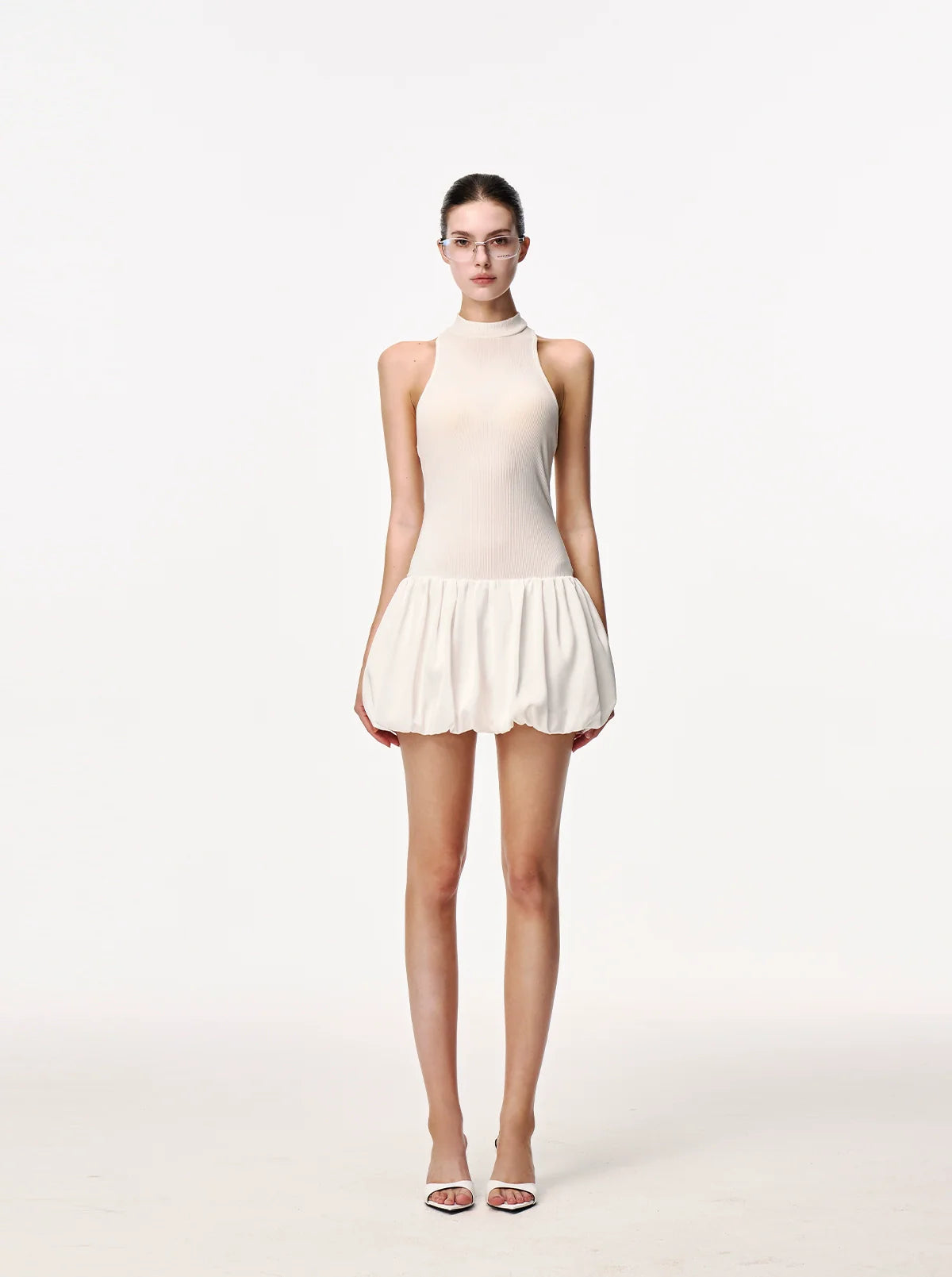 Halter Neck Mini Dress with Bubble Hem Skirt