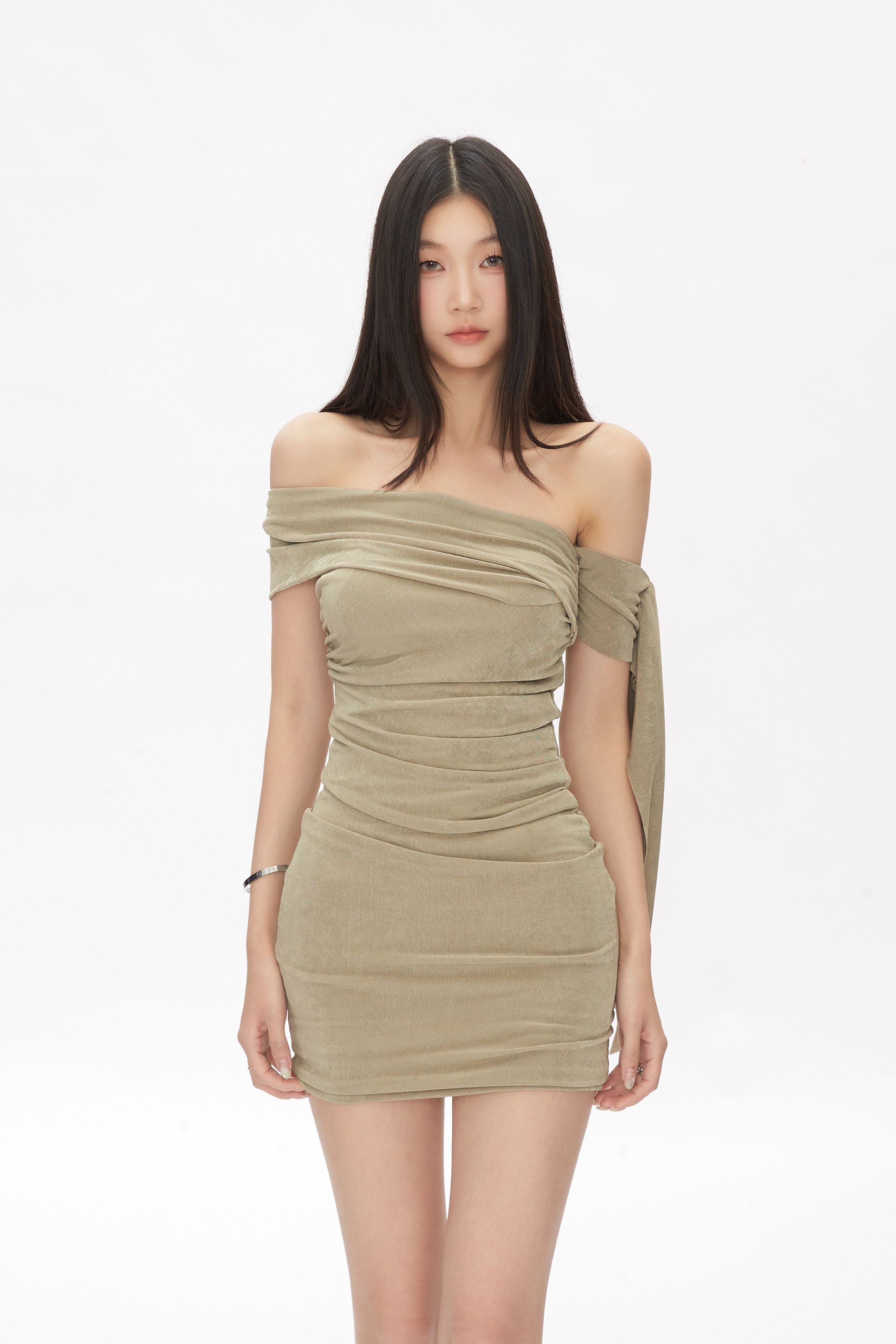Ruched Off Shoulder Bodycon Mini Dress