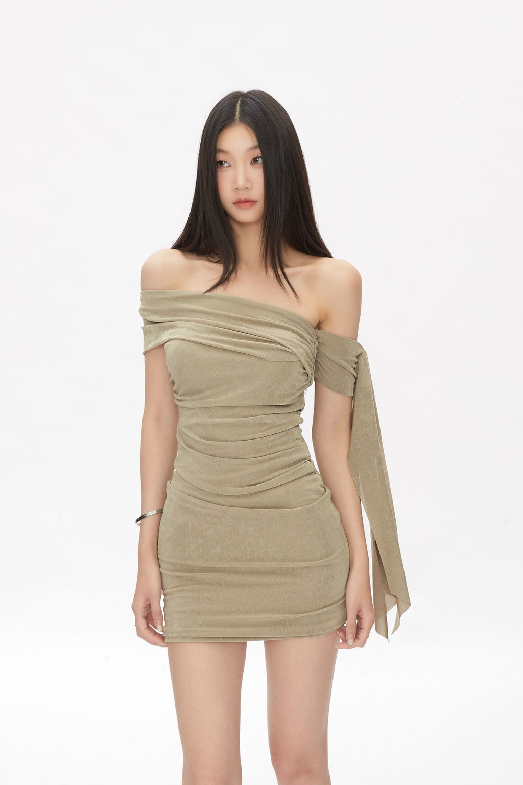 Ruched Off Shoulder Bodycon Mini Dress
