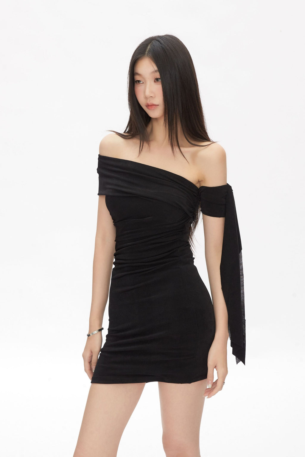 Ruched Off Shoulder Bodycon Mini Dress