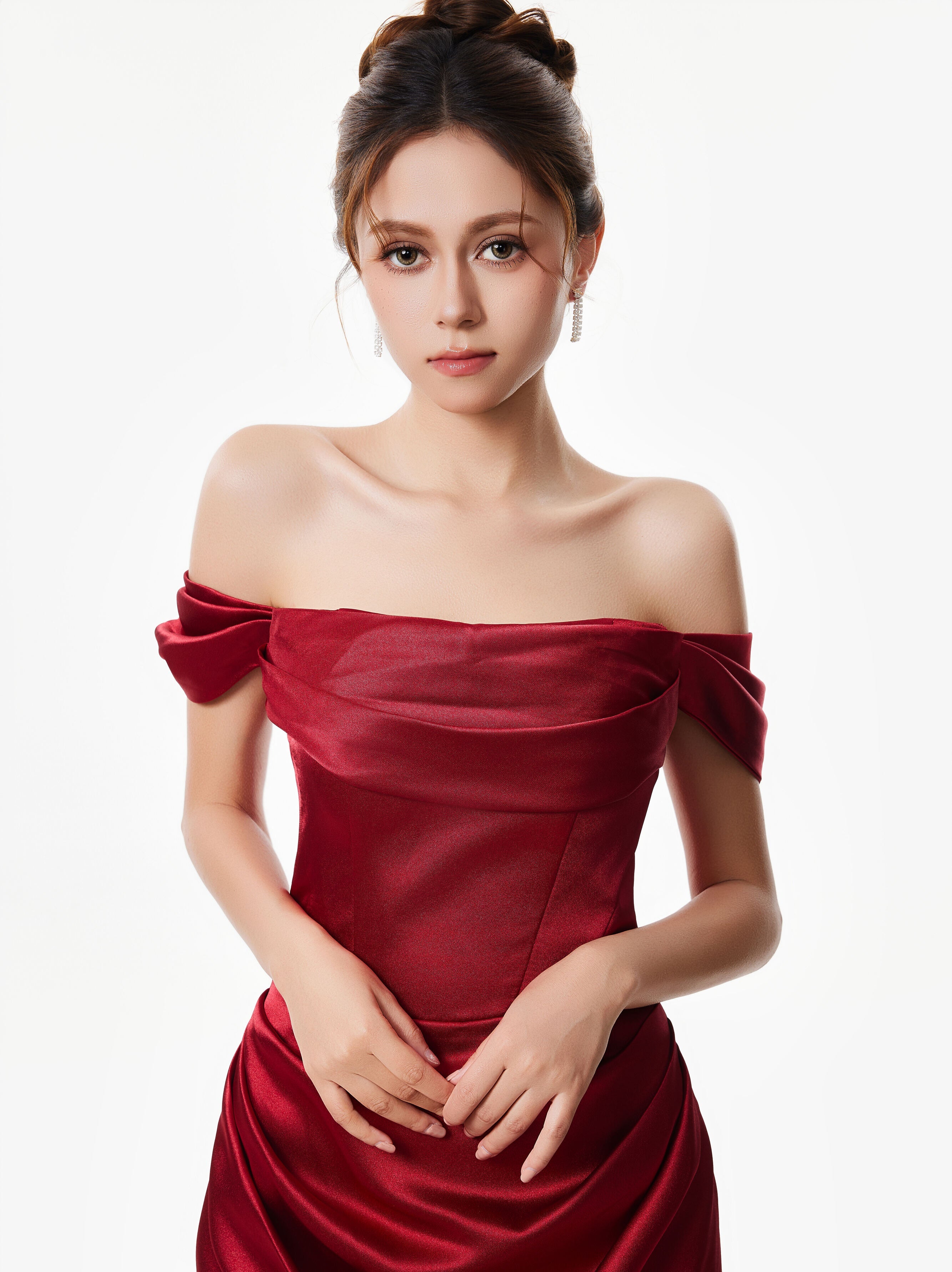 Off-Shoulder Satin Draped Corset Evening Dress