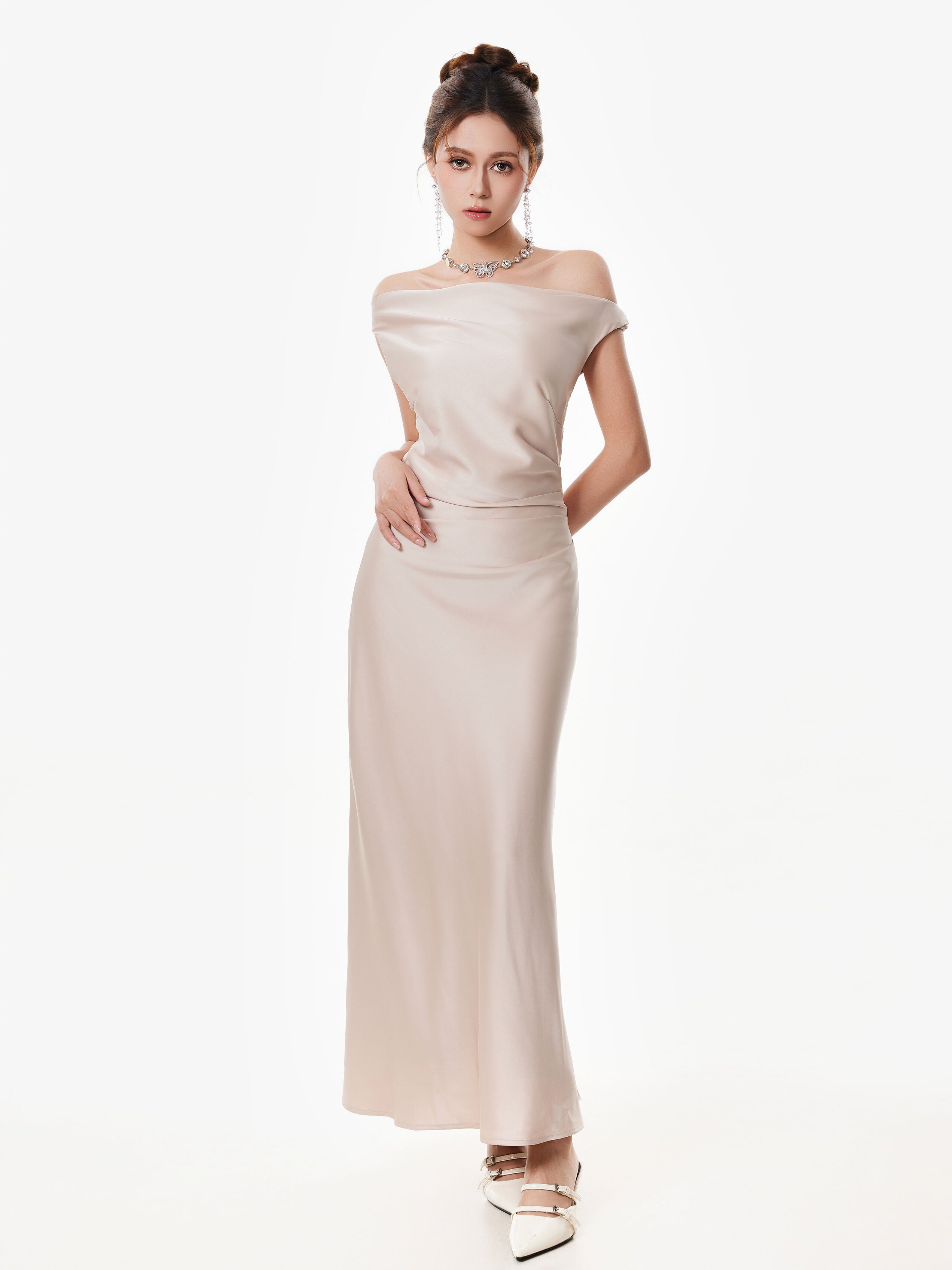 Asymmetrical One Shoulder Satin Maxi Dress