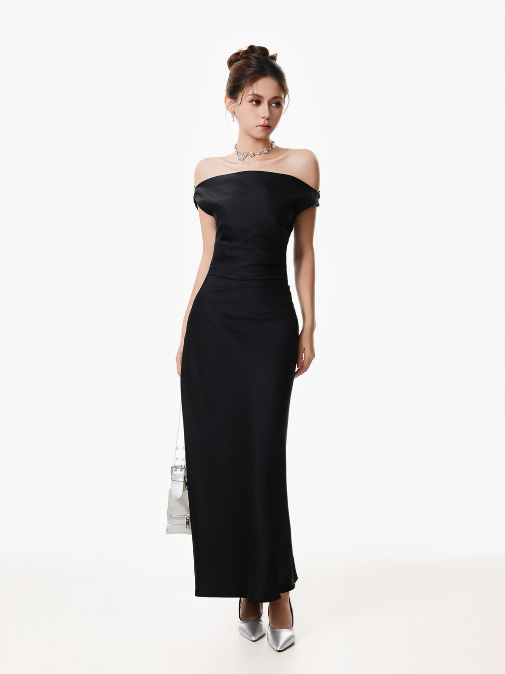Asymmetrical One Shoulder Satin Maxi Dress