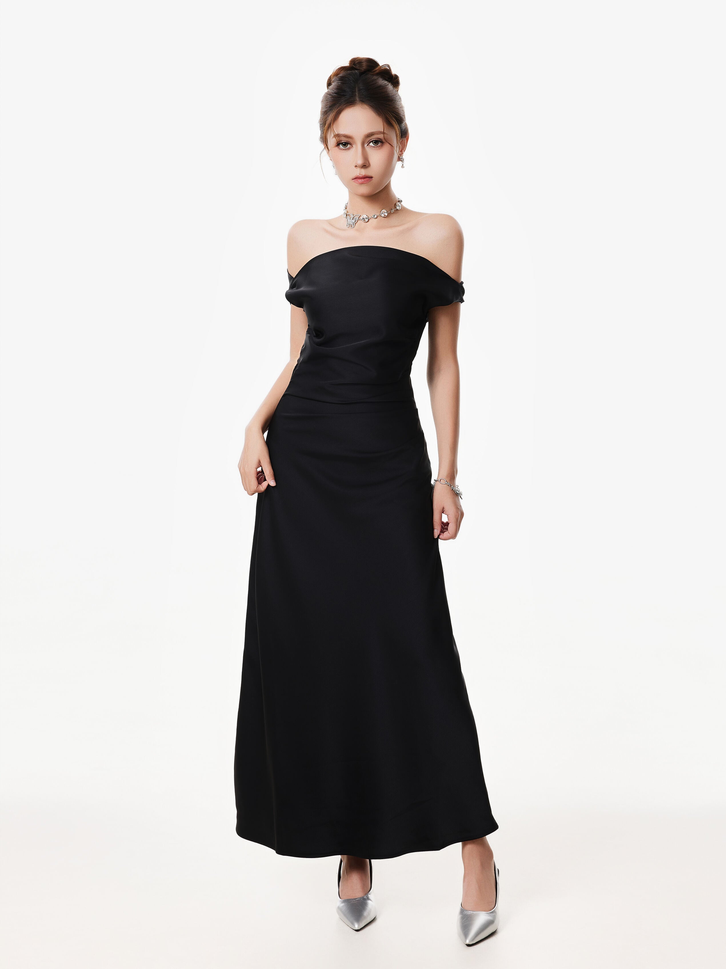 Asymmetrical One Shoulder Satin Maxi Dress