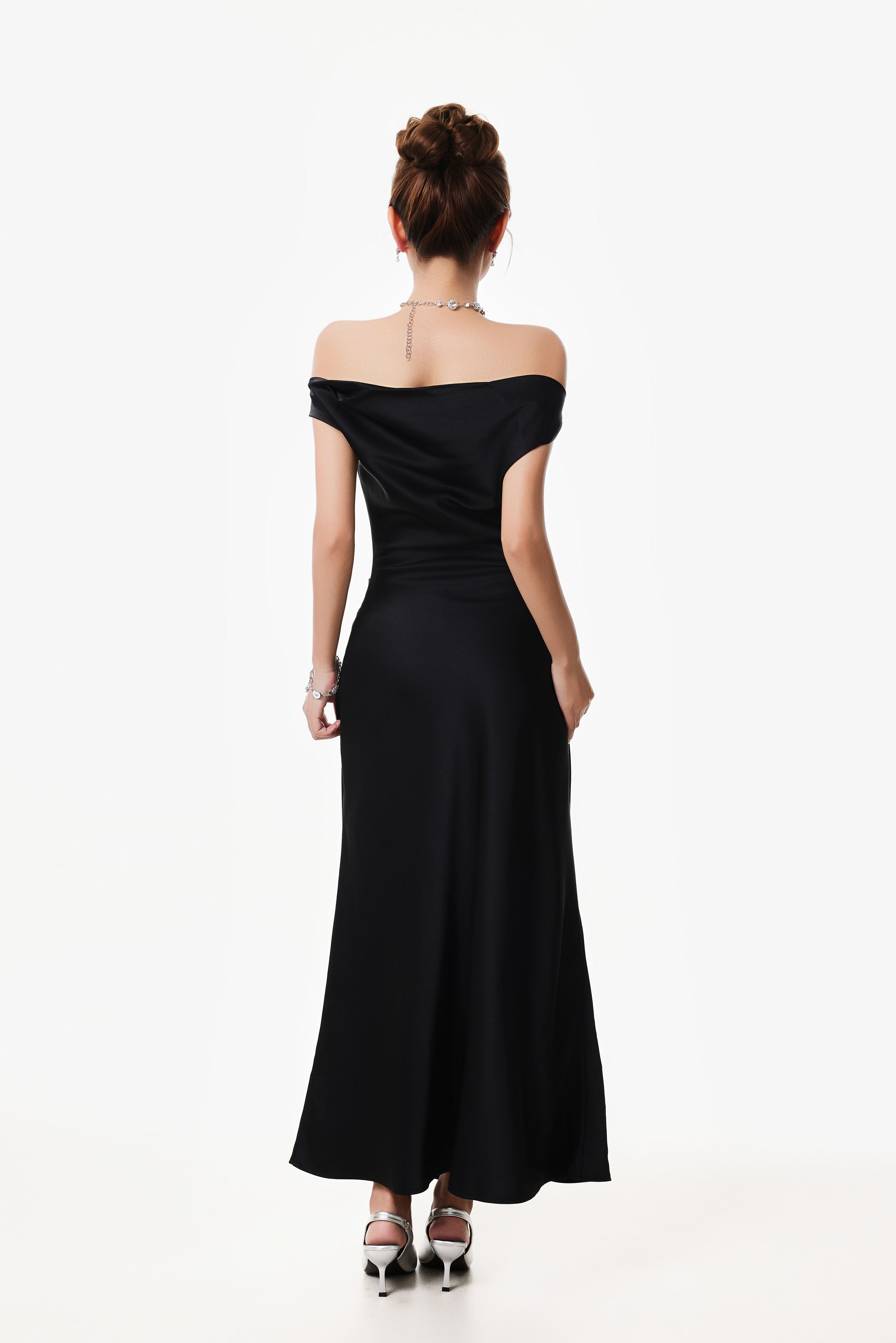 Asymmetrical One Shoulder Satin Maxi Dress