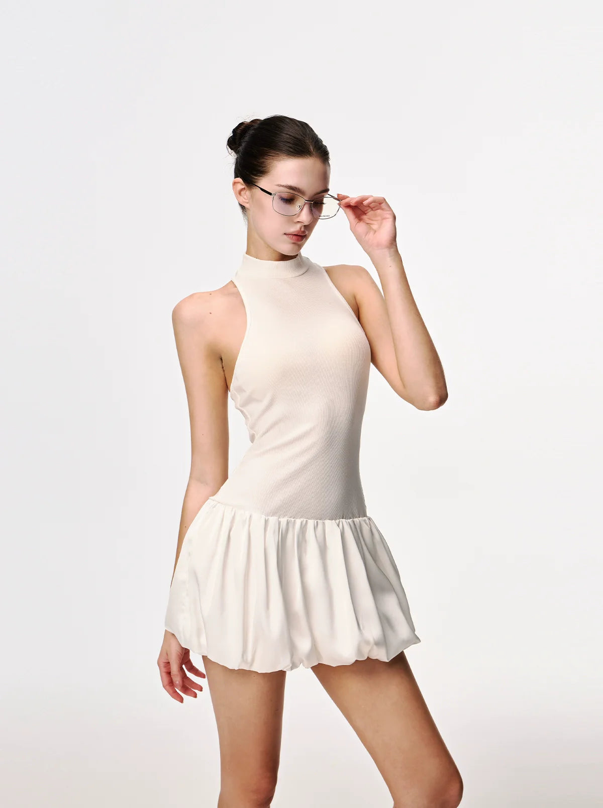 Halter Neck Mini Dress with Bubble Hem Skirt