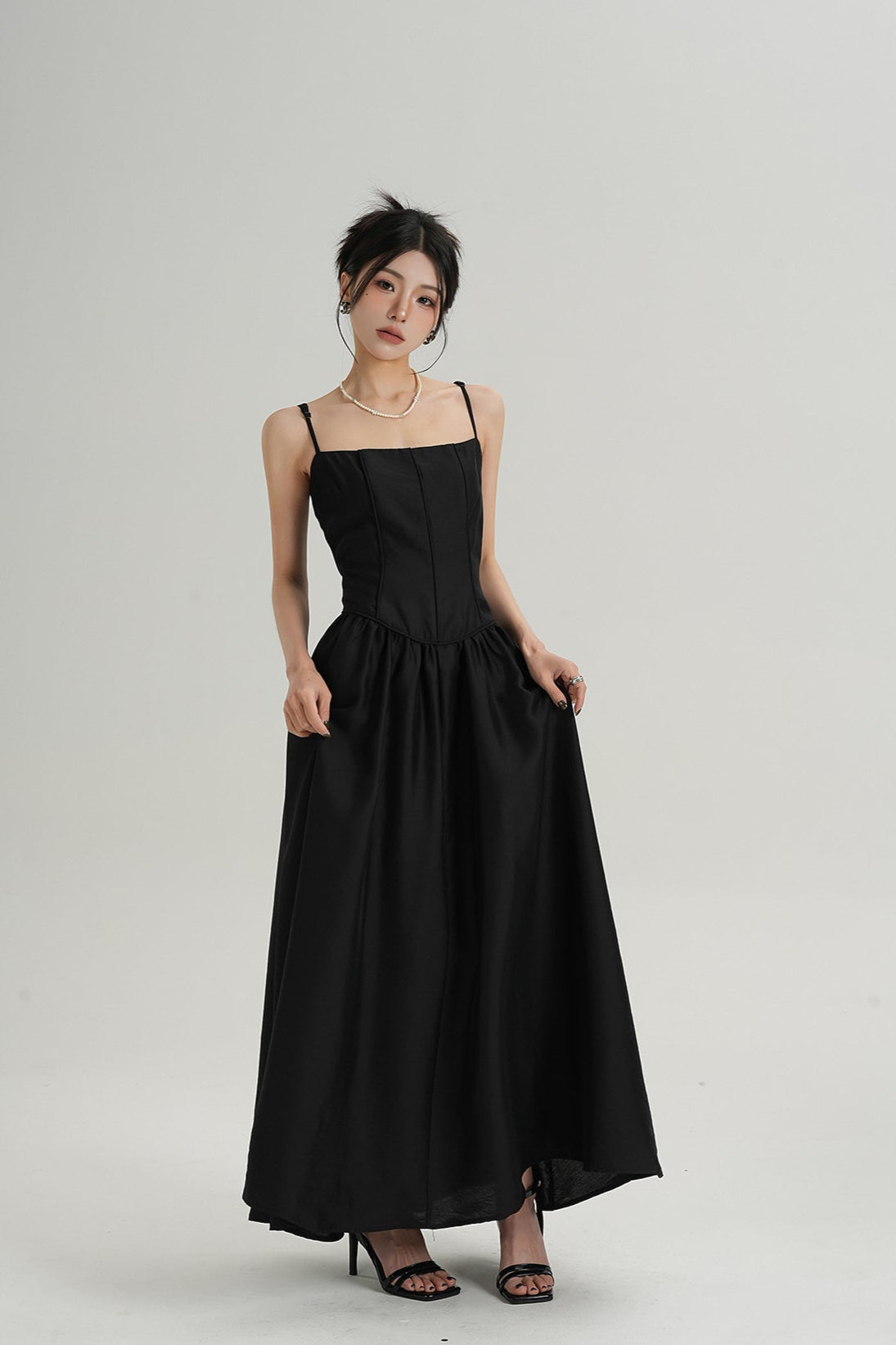 Adjustable Spaghetti Strap Corset Bodice Maxi Dress