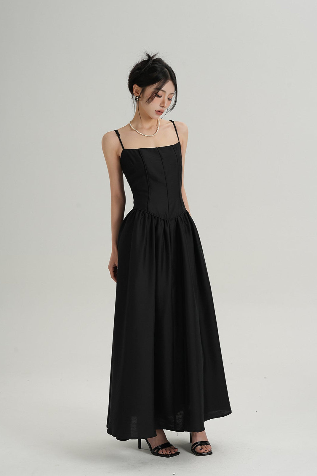 Adjustable Spaghetti Strap Corset Bodice Maxi Dress