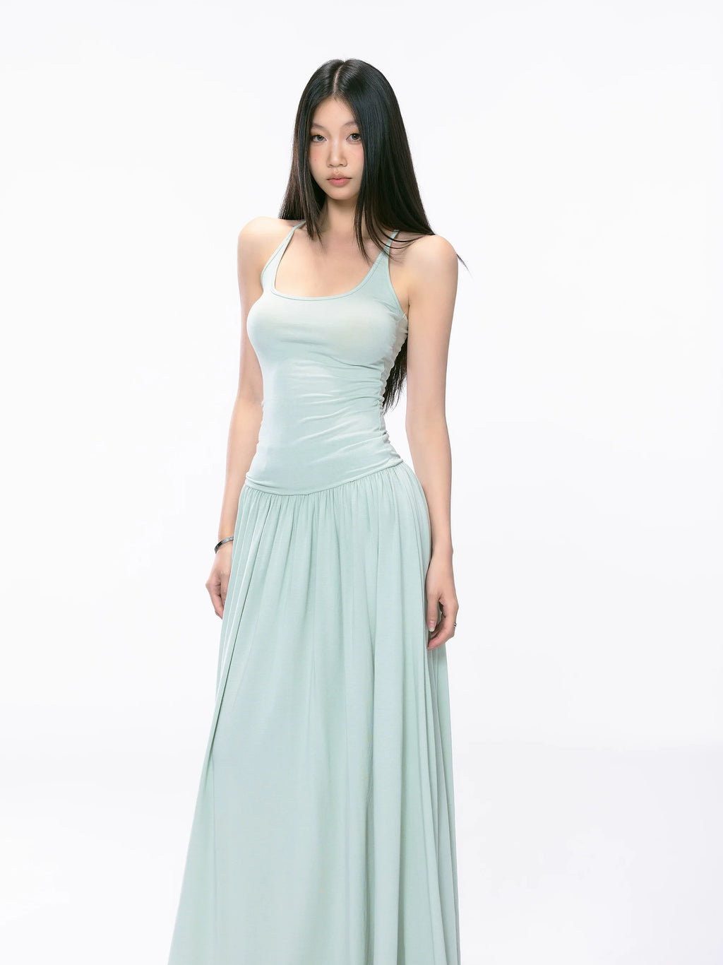 Racer Back Sleeveless Maxi Dress with Flared Skirt