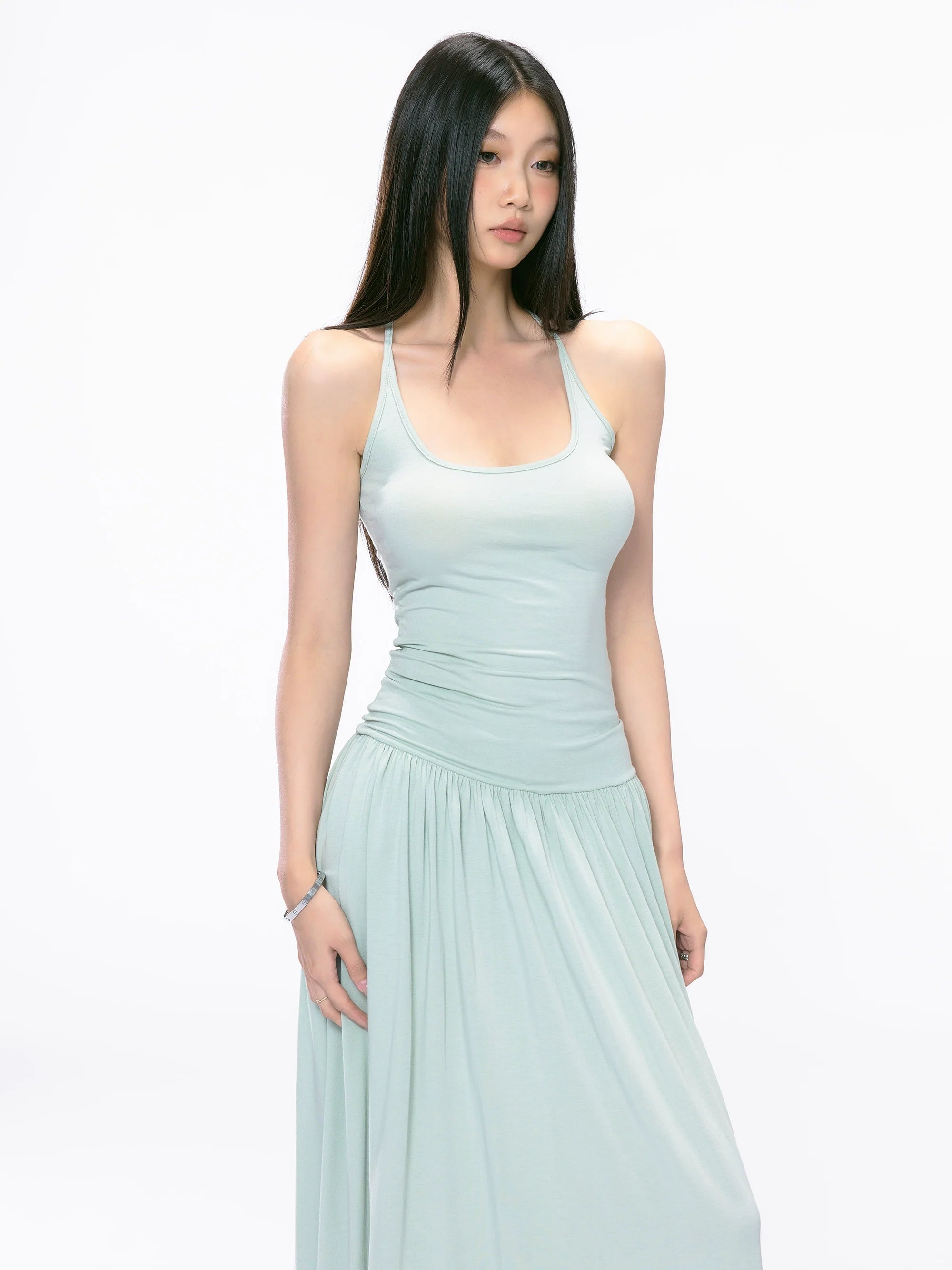 Racer Back Sleeveless Maxi Dress with Flared Skirt