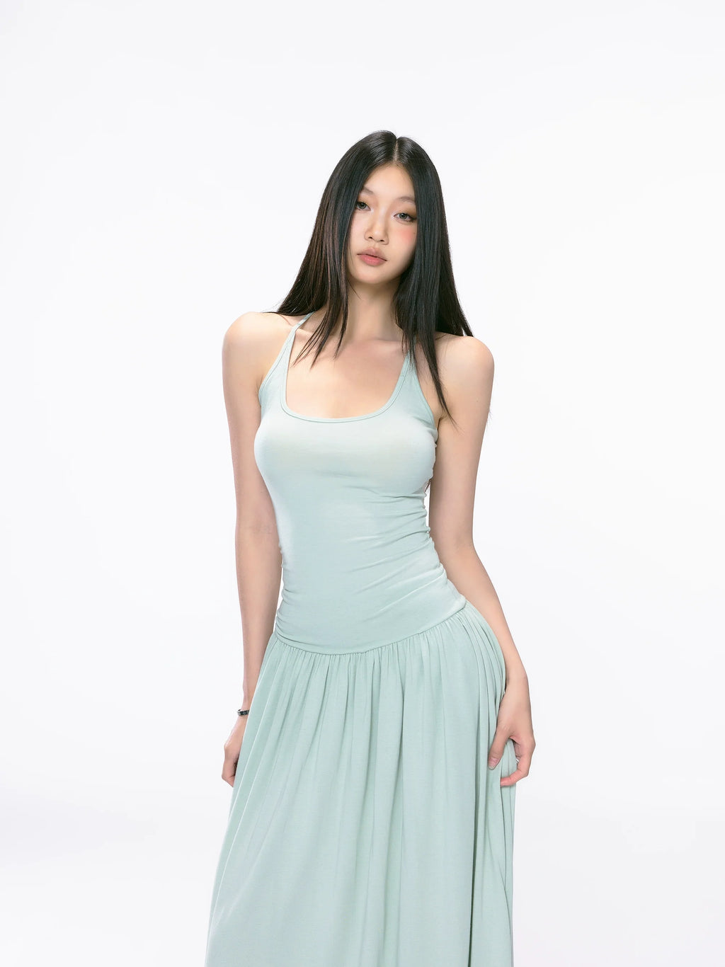 Racer Back Sleeveless Maxi Dress with Flared Skirt